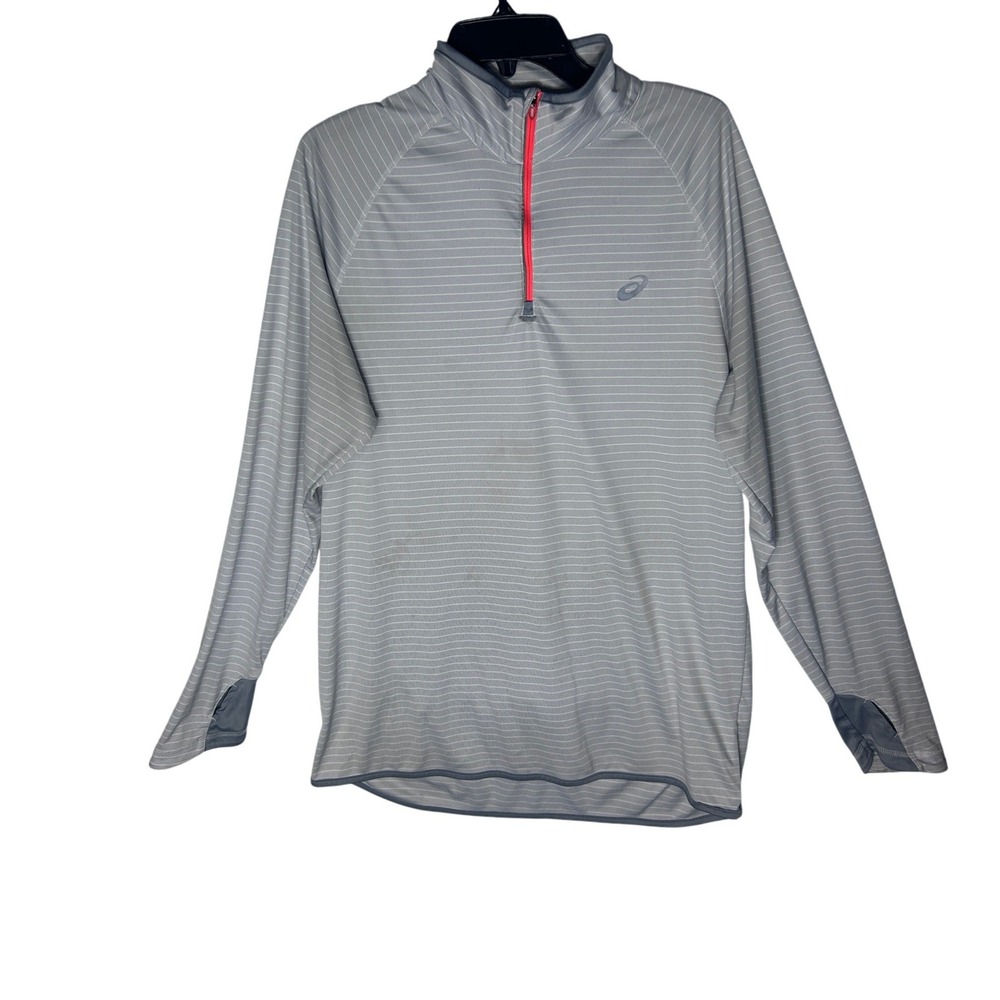 ASICS Mens XL Tall Grey Striped 1/4 Zip Running Pullover Shirt CCT01316
